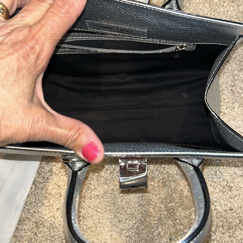 Jimmy Choo Silver Satchel with Structured Design and Top Handles - Picture 11 of 13
